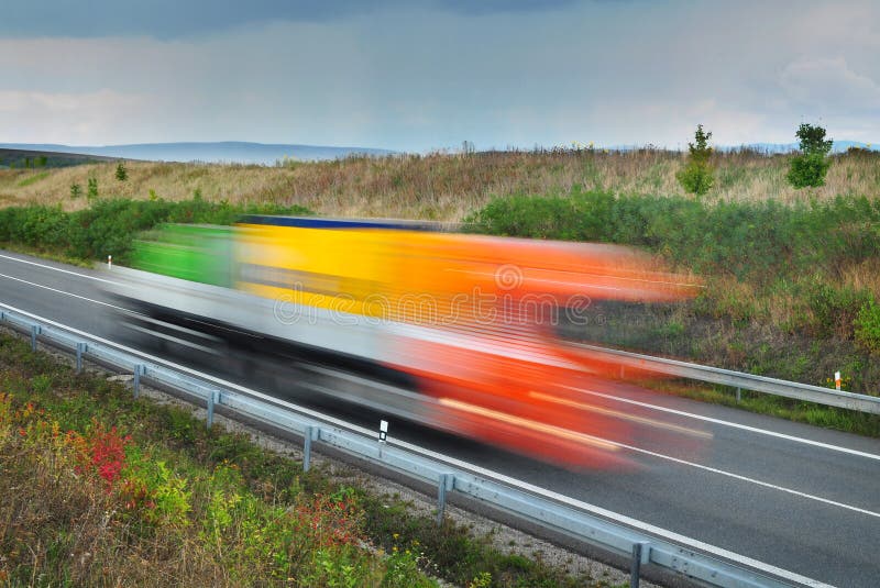 Fast speeding truck stock image