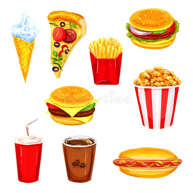 Fasta food lunchu menu akwareli restauracyjny set