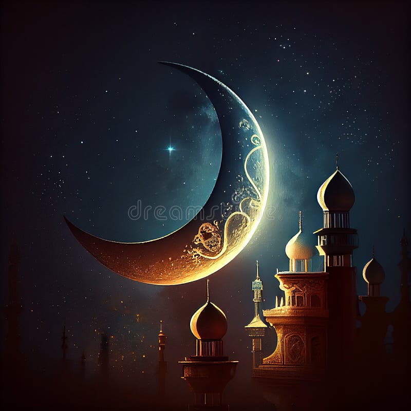 Fastening Month Of Ramadan Religion Of Islam Crescent Moon Over The