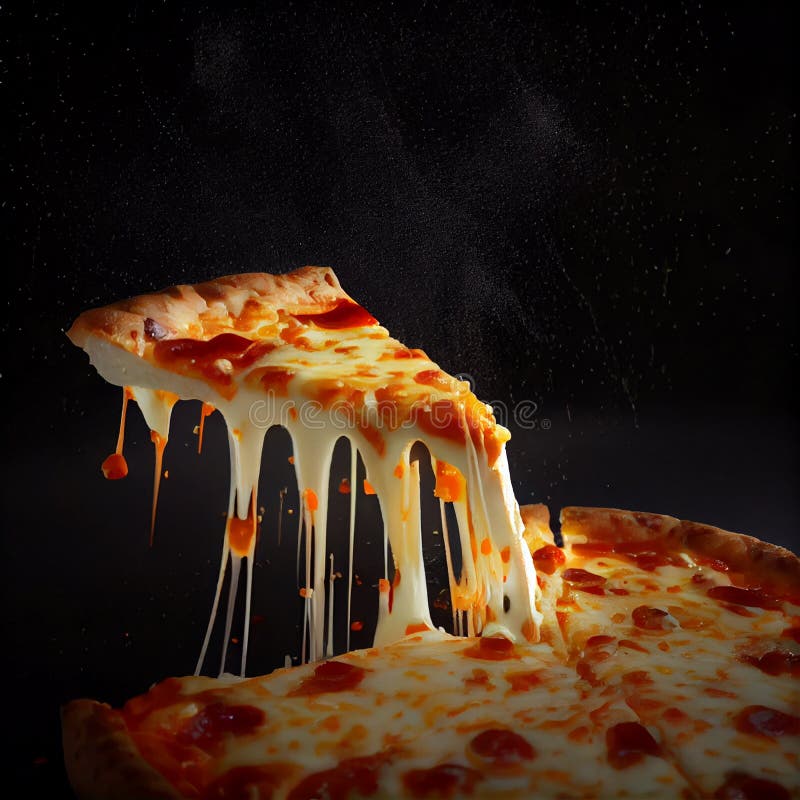 Fastfood auf schwarzem Untergrund, perfekte Käse-Pizzasur vektor abbildung