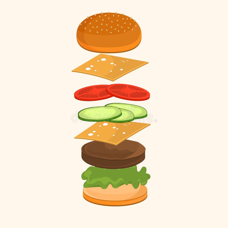 Sticker Hamburger is exploding. Vector illustration