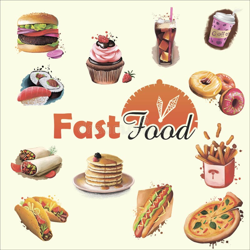 Fastfood Abd Takeaway Cartoon Characters Stock Vector 