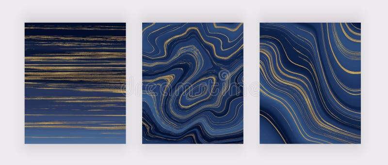 Fastst? lld flytande marmorerar textur Bl? tt och guld- bl? nka f? rgpulver som m? lar den abstrakta modellen Moderiktiga bakgrunder f royaltyfria bilder