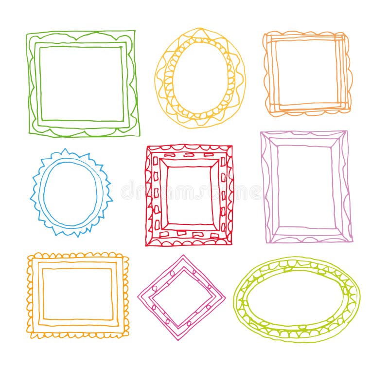 Fastställda bildramar, hand dragen vektorillustration stock illustrationer Fastställda bildramar, hand dragen vektorillustration stock illustrationer