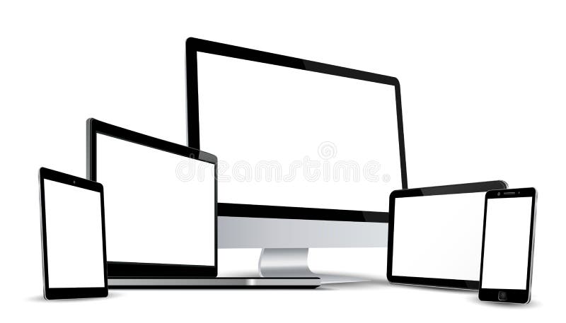 Set technology devices with white display, view from the side - vector for stock. Set technology devices with white display, view from the side - vector for stock