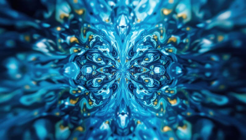Faszinierende blaue und goldene abstrakte Kunst schafft einen Kaleidoskopeffekt lizenzfreie abbildung