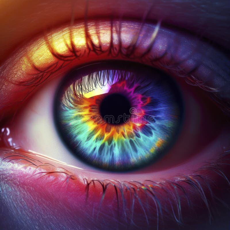 Faszinierendes Auge mit einer lebhaften, regenfarbenen Iris. ai generative stock abbildung