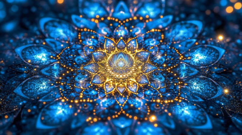 Faszinierendes blau-goldenes Mandaladesign mit komplexen Mustern und funkelnden Details, die ein Gefühl der Ruhe wecken vektor abbildung