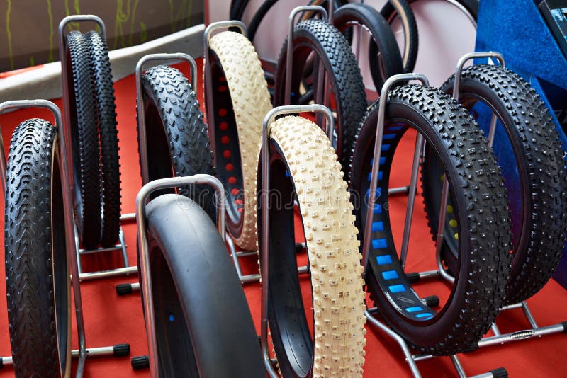 Fat bicycle tires in store stock photo. Image of exchange 110470740