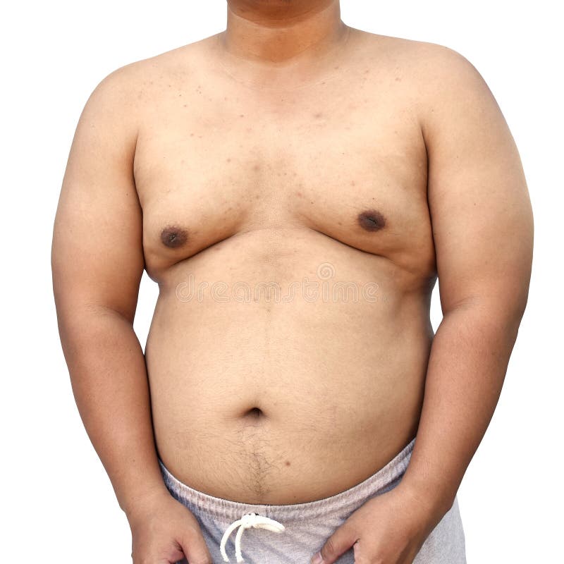 Fat body of asian man on white background. 
