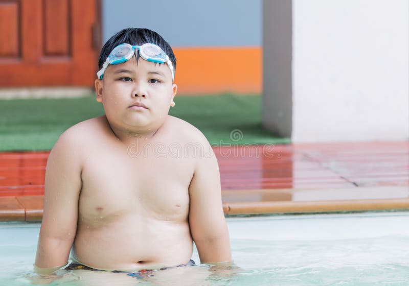 Fat Boy Bored To Swimming Lesson Stock Photo Image of fatty, summer