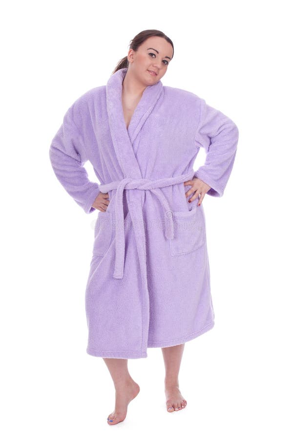 Fat girl on bathrobe stock image. Image of slimming, hand 20630997