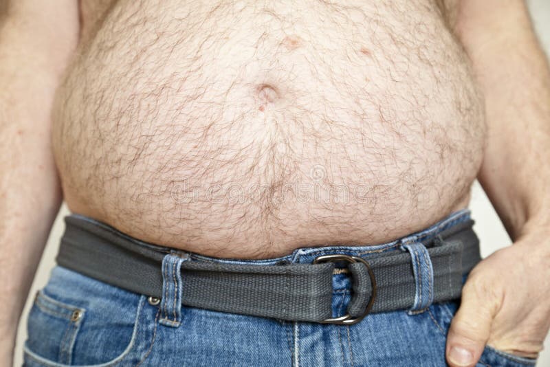 Fat man with hairy belly.