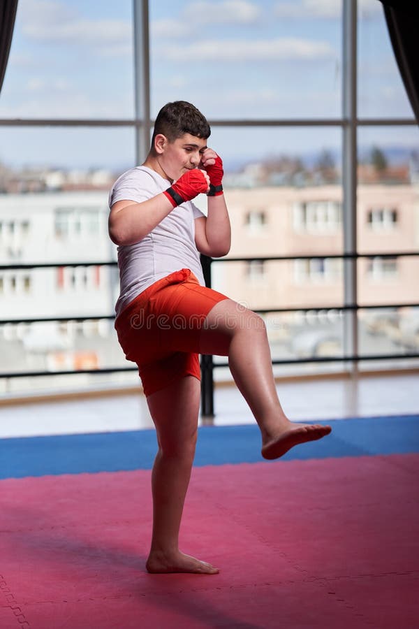 Fat Kickboxer Doing Shadow Boxing Stock Photo Image of size, kickboxing 212924492