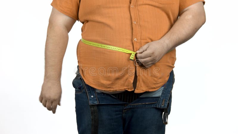Fat Man Check His Body with a Measuring Tape. Stock Video - Video of loss,  control: 164762383