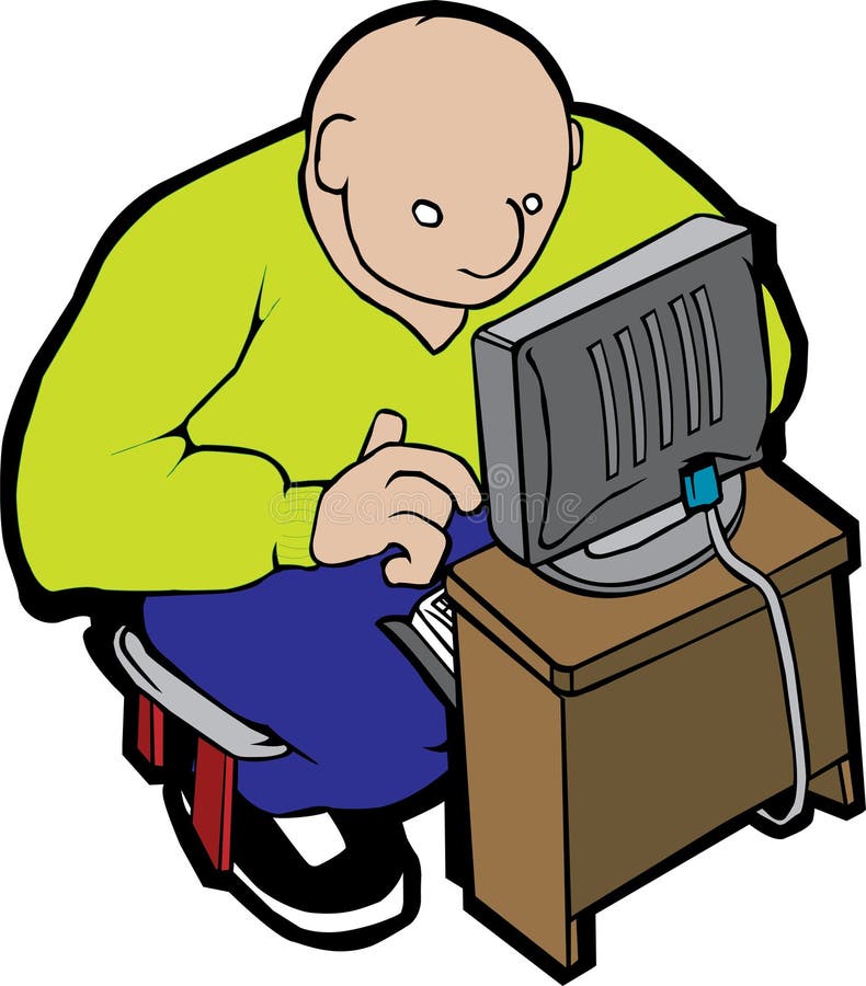 Fat man and computer. 