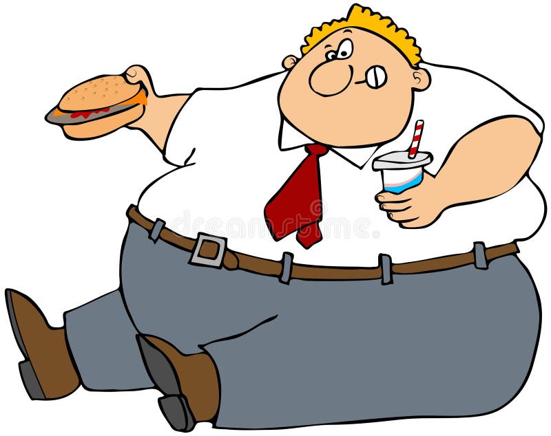 Fat man eating junk food stock illustration. Illustration ...