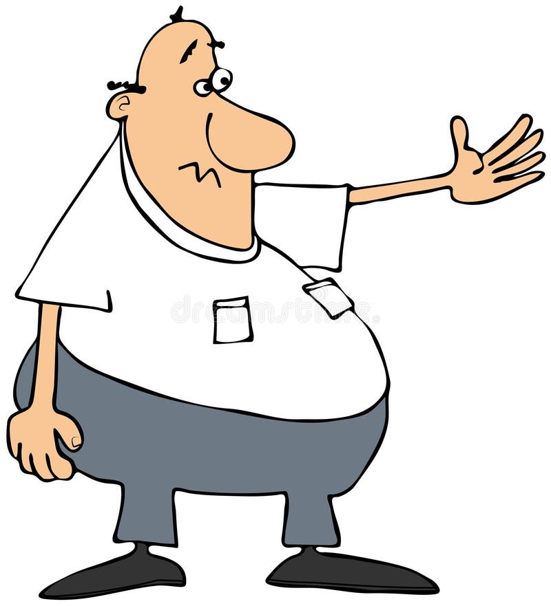 Fat man gesturing to the left vector illustration