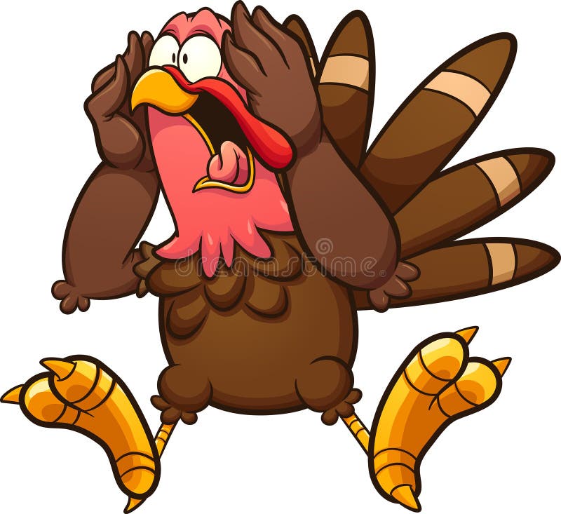 Fat scared cartoon screaming turkey. Vector clip art illustration with simple gradients. All on a single layer