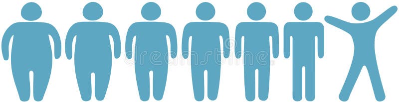 Fat to thin weight loss fitness people. Row of before and after fat to fitness weight loss symbol people vector illustration Fat to thin weight loss fitness people. Row of before and after fat to fitness weight loss symbol people vector illustration