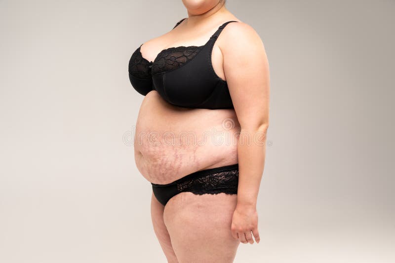 Fat Woman Lingerie Black Wings Stock Photo 1301348611