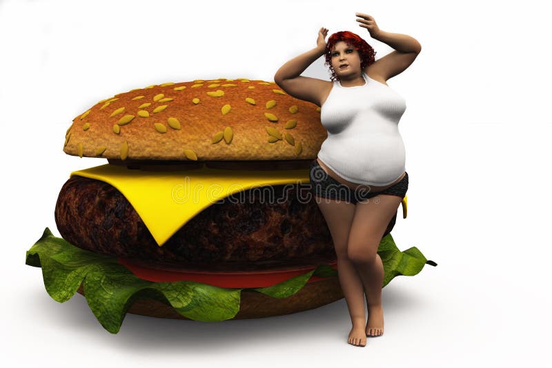 The fat woman and a burger
