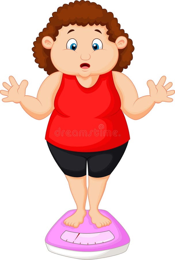Fat woman cartoon very worried with her weight royalty free illustration