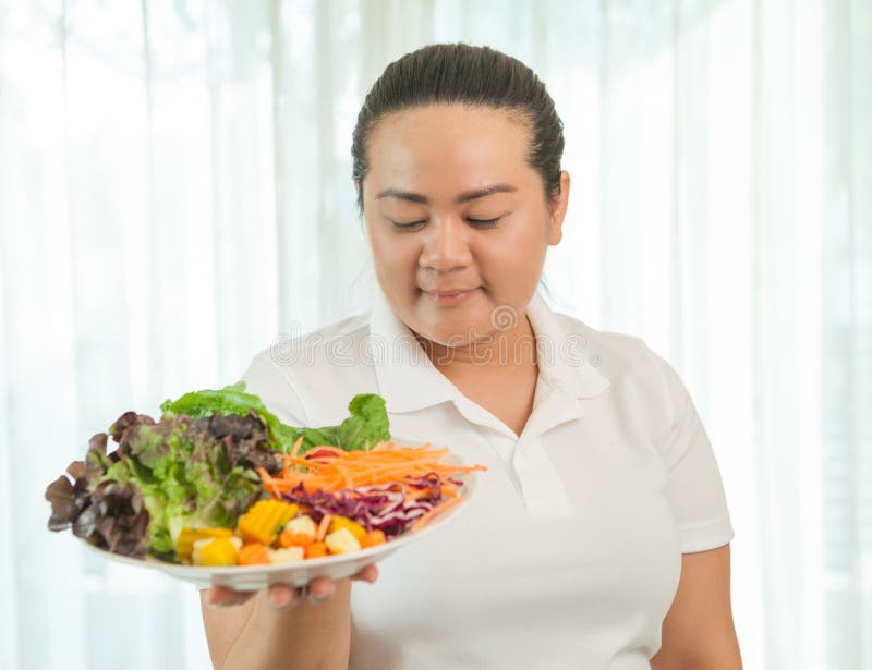 Fat woman eating salad stock photo. Image of salad, dieting 37525838