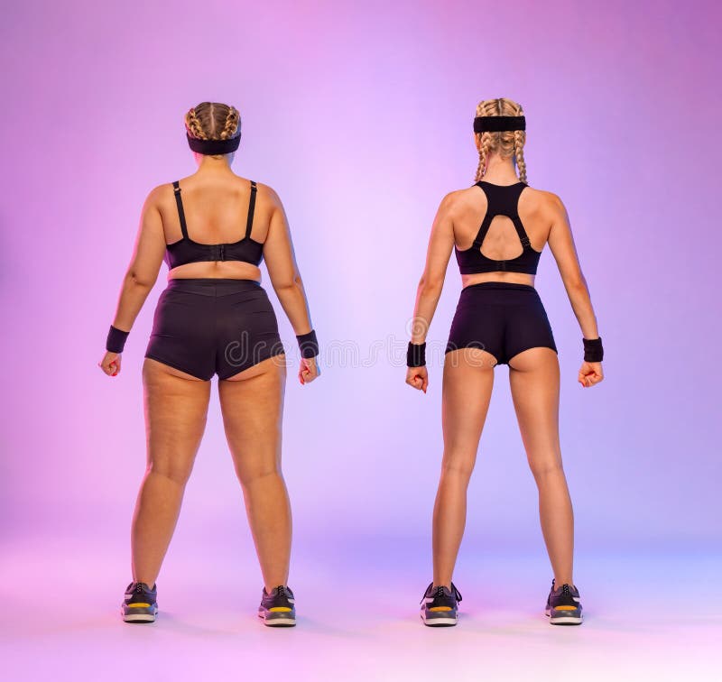 Before And After Weight Loss Fitness Transformation. Woman Was Fat But  Became Athlet. Fat To Fit Concept. Body Positive Stock Image - Image Of  Bodypositive, Body: 248142909