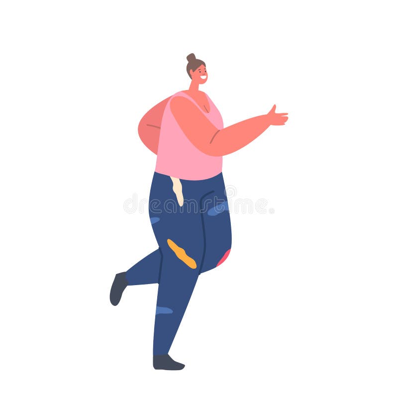 Fat Woman Wear Sports Suit Walking Isolated on White Background. Fatty ...