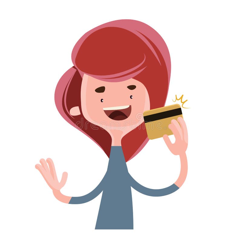Fata care deține cartea de credit de aur ilustrată cu personaj din desene animate stock illustration