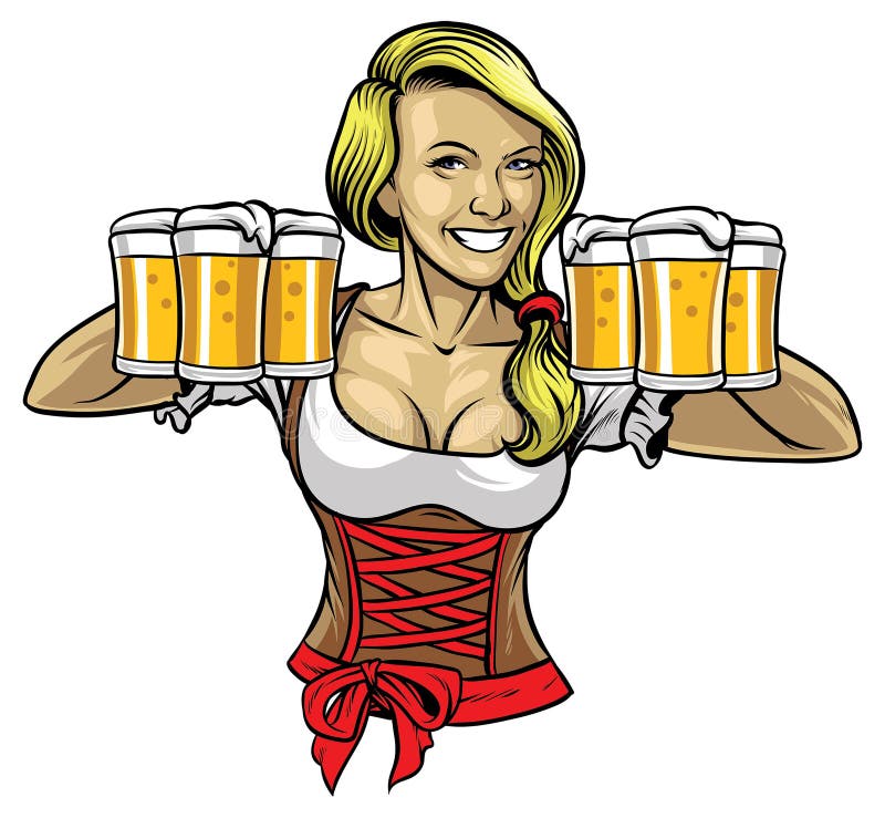 Fata din Oktoberfest care ține berile stock illustration