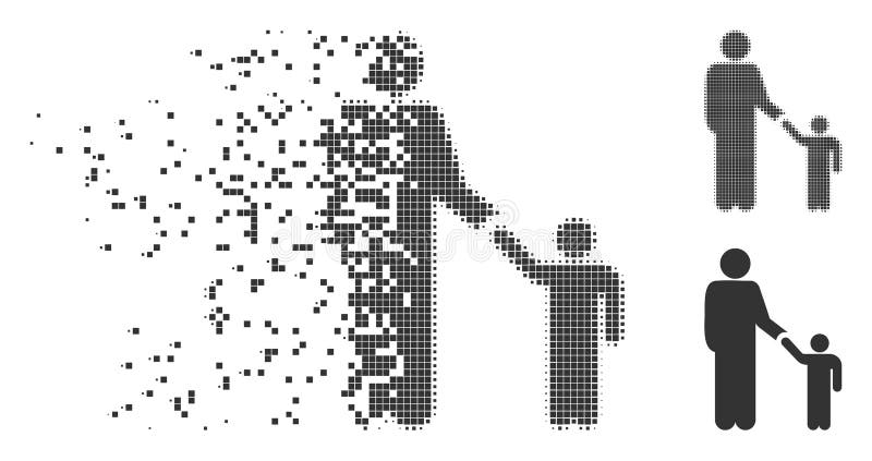 Father Child Damaged Pixel Halftone Icon stock illustration