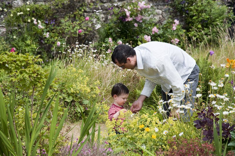 Father and child in the garden