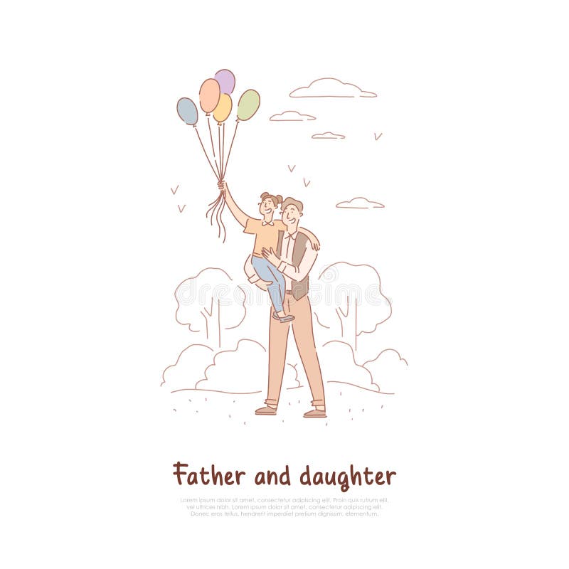 Happy Birthday Dad Drawing Of Father And Daughter Stock Vector