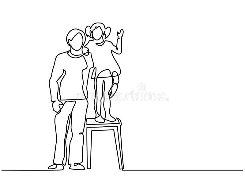 Father with little daughter standing on a stool