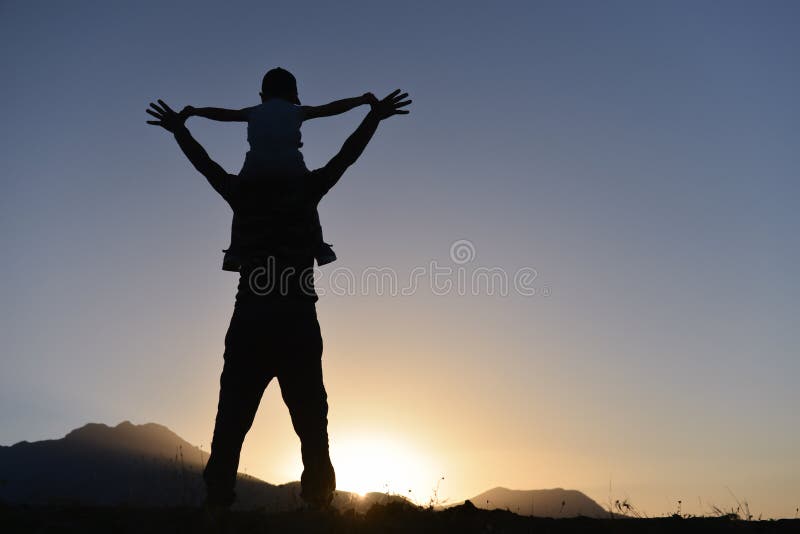 Father`s Day & father and son silhouette royalty free stock photography