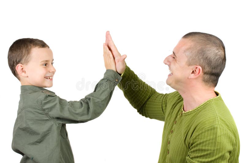 Father and son doing a high five