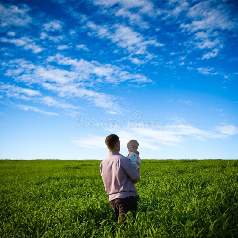Father And Son On Green Field Stock Image Image of parent, father