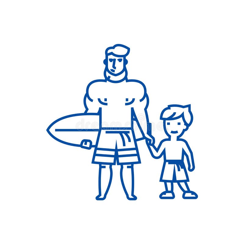Download Father With Son On Vacation With Surfing Board Vector Line ...