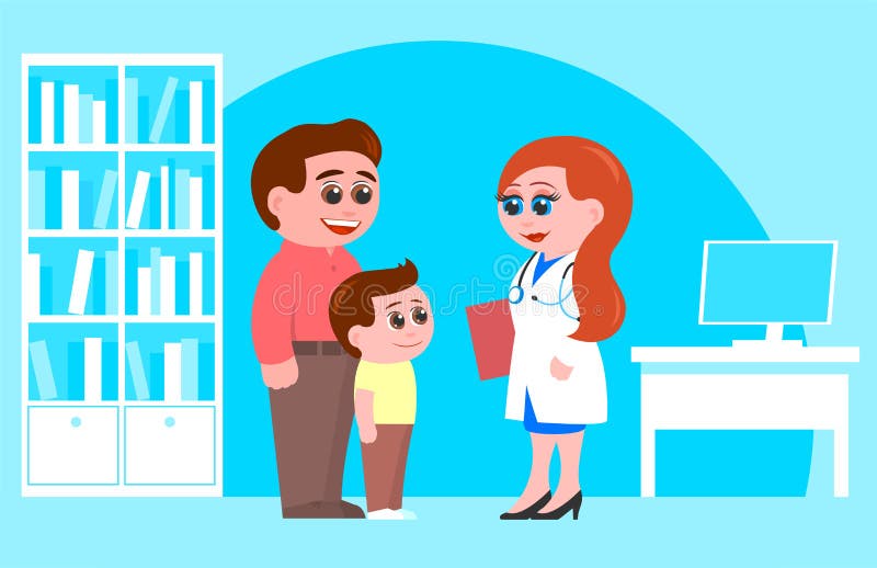 Father And Son Meet A Doctor Man Stock Vector Illustration Of Blue