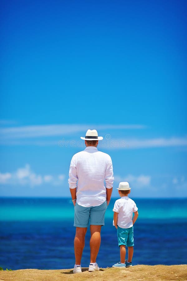 Father and Son on Summer Vacation Near the Seaside Stock Image Image