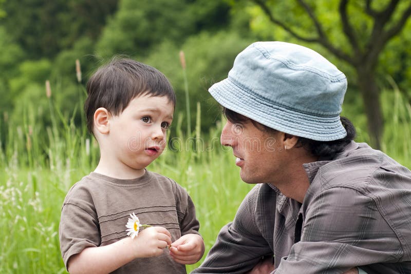 Father and son talking