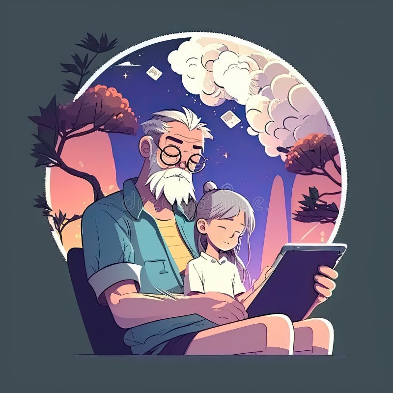 Father And Son Is Using Tablet Technology Together In A Futuristic Father And Son Is Using Tablet Technology Together In A Futuristic