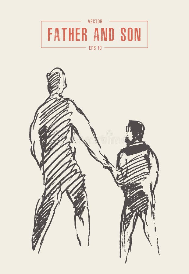 Download Father And Son Walking Together Draw Vector Sketch Stock ...