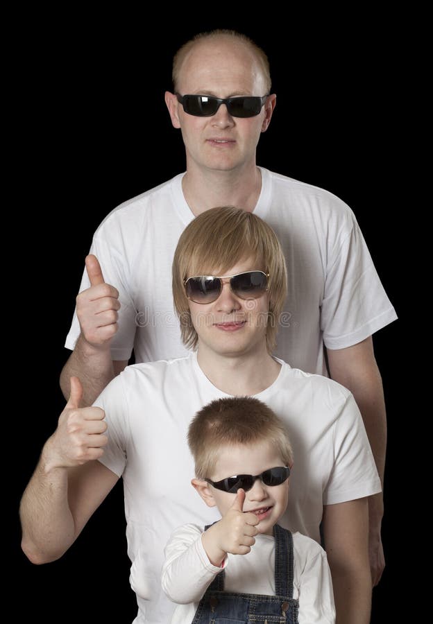 Father and Sons Giving Thumbs Up Sign Stock Ph