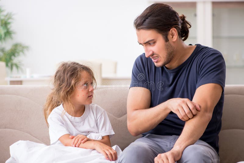 Father Taking Care of His Ill Daughter Stock Image Image of girl