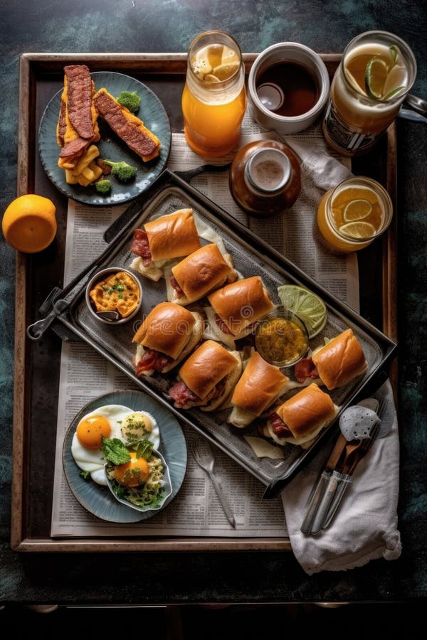 Fathers Day Breakfast Prepared on a Tray with a Newspaper Stock Photo