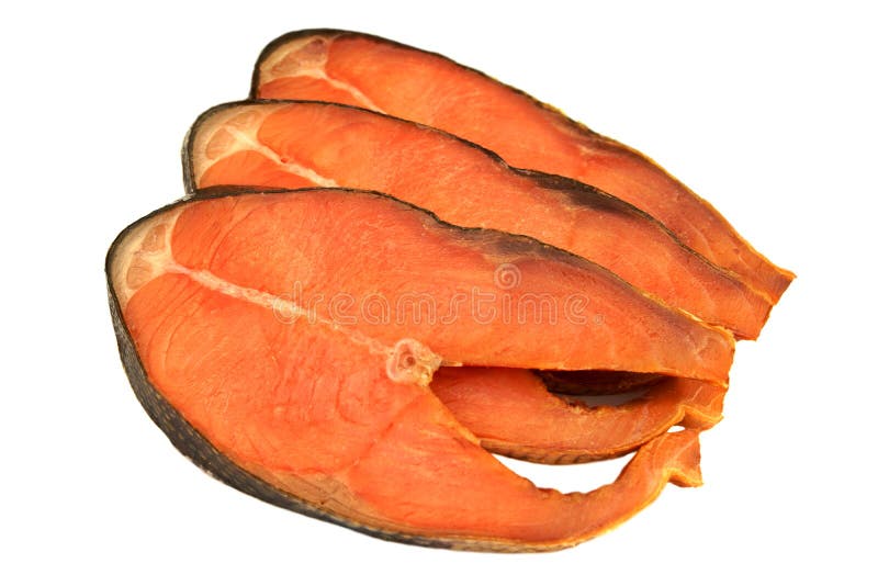 Fatias de Salmon Isolated On White Background cor-de-rosa fumado frio imagens de stock royalty free Fatias de Salmon Isolated On White Background cor-de-rosa fumado frio imagens de stock royalty free