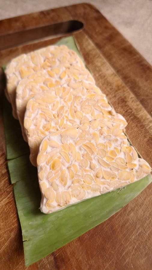 Fatias de tempeh, soja fermentada tradicional indonésia imagens de stock